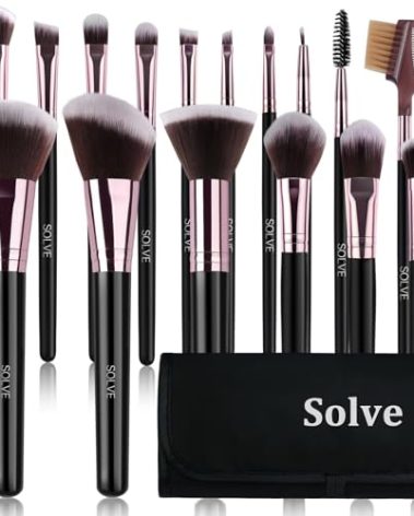 SOLVE Brush Set Make Up, 16 Pcs Premium Synthetic Makeup Brushes with Black Travel Case, Makeup Brush Set for Foundation Powder Concealers Eyeshadow Eyeliner (Black & Pink)