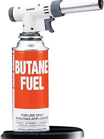 Iwatani PRO2 Culinary Professional Kitchen Butane Torch | Adjustable Flame Shape Strength 2700 F | Sous Vide Crème Brulee Pastries | Anti-flare | Incl. Stabilizing Stand | Butane Fuel Not Included