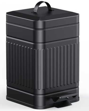 CEROELDA Small Trash Can with Lid-5L/1.3 Gal,Stainless Steel Outdoor Dog Poop Garbage Can-Farmhouse Retro Metal Waste Bin w/Step Pedal for Bathroom Bedroom Office-Soft Close-Black