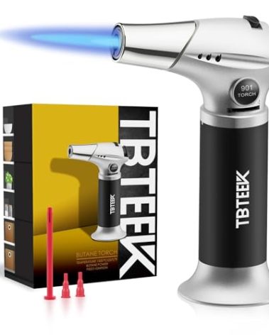 TBTEEK Butane Torch, Kitchen Torch Cooking Torch with Safety Lock & Adjustable Flame for Cooking, BBQ, Baking, Brulee, Creme, DIY Soldering(Butane Not Included)