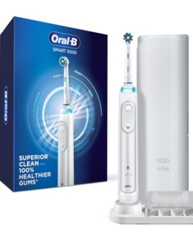 Oral-B Smart 5000 Rechargeable Electric Powered Toothbrush, Black with Travel Case and Bluetooth - Visible Pressure Sensor to Protect Gums - 5 Cleaning Modes - 2 Minute Timer