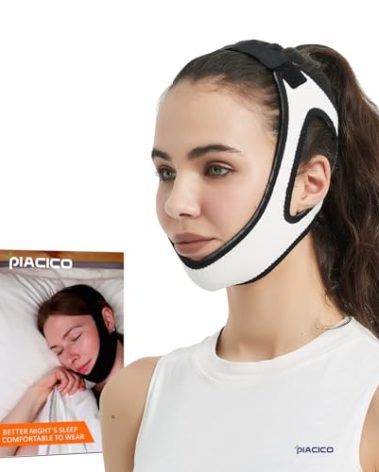 Piacico Chin Strap for Cpap Users - Adjustable Snore Stopping Device Face Mask Bandage Keeping Mouth Closed - Anti Snoring Sleep Aid Solution - Skin-Friendly Comfortable Sleeping (White)