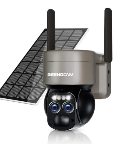 4K Solar Security Cameras Wireless Outdoor with Dual-Lens,360°PTZ Battery Powered Cameras for Home Security Outdoor,8MP Color Night Vision,PIR Sensor,Auto Tracking,Spotlight/Siren,Alexa,2.4/5Ghz,IP66