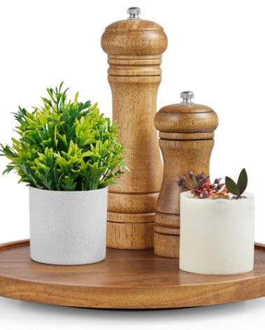 10" Acacia Wood Lazy Susan Turntable Organizer for Cabinet, Round Serving Tray Decorative Tray Vintage Centerpiece Candle Holder Tray, Farmhouse Tray for Kitchen Countertop Coffee Table Decor