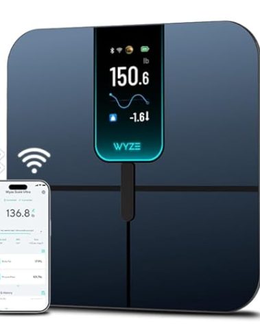 Ultra, Smart Scale with 4.3" Color Display, Digital Bathroom Scale for Body Weight BMI Muscle Mass Composition, Wi-Fi & Bluetooth Body Fat Scale with Heart Rate, 400 lbs (Black)