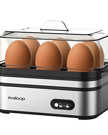 Evoloop Rapid Egg Cooker Electric 6 Eggs Capacity, Soft, Medium, Hard Boiled, Poacher, Omelet Maker Egg Poacher With Auto Shut-Off, BPA Free