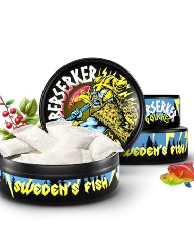 Berserker Energy Pouches - Swedens Fish- Caffeine Infused - 100mg Per Pouch - 3 Pack - Tobacco & Nicotine Free - Energy Drink Replacement