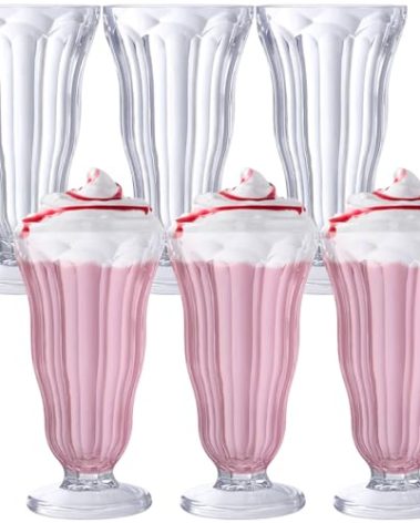 Mifoci 6 Pcs Milkshake Glasses 16 oz Old Fashioned Soda Glasses Footed Ice Cream Cups Clear Thick Plastic Fountain Cups for Juice Sundae Milk Tropical Drinks Party