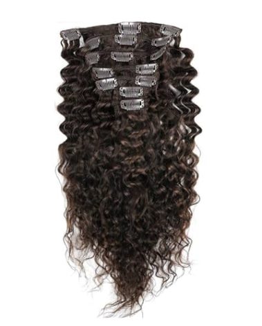 Deep Curly Deep Wave Brazilian Hair 100% Remy Human Hair Clip in Hair Extensions 20 Inches(50cm) 80g 7pcs/set Dark Brown