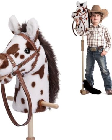 PLYFOU Stick Horse with Realistic Sound Effects, Hobby Horse, Wooden Pole, Handle, and Wheels, 38 Inch Tall Horse Toys Gift for Kids Toddlers 3 and Up, Black (AA Batteries Required)