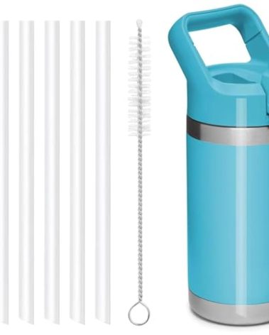 Replacement Straws Compatible with YETI Rambler Jr. 12 oz Kids Water Bottle-Accessories Set Include 6 BPA-FREE Straws and 1 Cleaning Brush