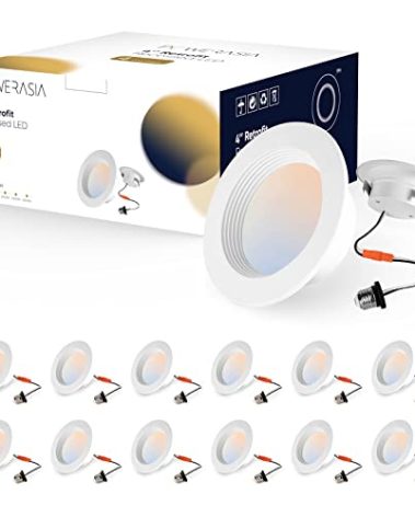 12 Pack 4 Inch LED Can Lights Retrofit Recessed Lighting, 5CCT 4 Inch Recessed Downlight Selectable 2700K-6000K Dimmable, 9W 630LM Recessed Lights with Metal Smooth Trim- ETL and Energy Star Certified