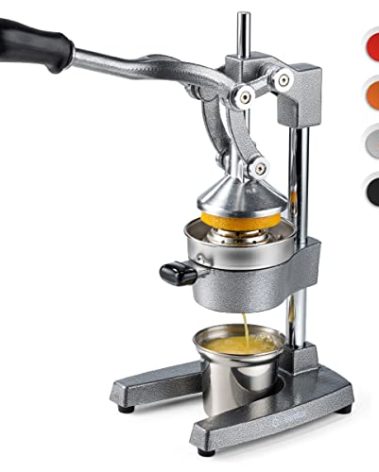Eurolux Cast Iron Citrus Juicer | Extra-Large Commercial Grade Manual Hand Press | Heavy Duty Countertop Squeezer for Fresh Orange Juice (Bonus Stainless Steel Cup) (Gray)