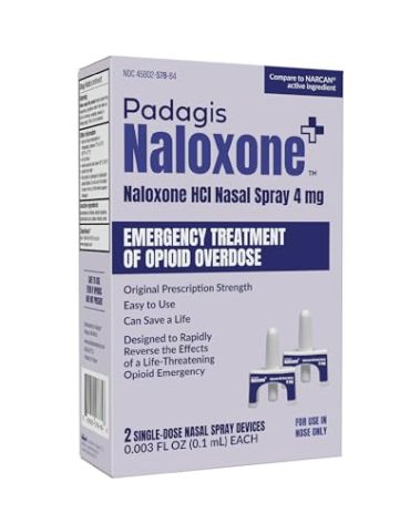 Padagis Naloxone HCI Nasal Spray, 4 mg – Emergency Treatment for Opioid Overdose - Rapid-Response Opioid Overdose Reversal, 2 Dose Single Use Nasal Spray