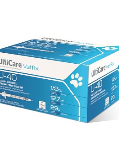 UltiCare VetRx U-40 Pet Insulin Syringes, Comfortable and Accurate Dosing of Insulin for Pets, Compatible with Any U-40 Strength Insulin, Size: 1/2cc, 29G x ½’’, with Half Unit Markings, 100 ct Box