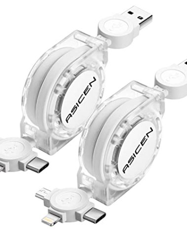 3 in 1 Retractable Multi Charging Cable, 2Pack Multi Fast Charging Cord Retractable Charger Data Sync Cable with iPhone/Type-C/Micro USB Ports for Cell Phones, iPhone Series, Galaxy Series,PS,Tablets