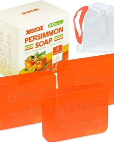 EKIVAO 3Pack Natural Persimmon Soap Bar for Body Odor Control, Organic Deodorant Body Persimmon Bar Soap for Old People Smell, Remove Odor Bath Soap for Women & Men