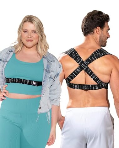 BackEmbrace Posture Corrector for Women and Men - Made in USA - Slim and Adjustable Shoulder Brace - Back Brace for Back Pain Relief - Black Drizzle XL