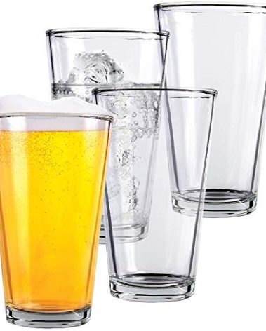 Kitchen Lux Pint Beer Glasses Set of 4 – 16 oz Tall Clear Drinking Glasses and All Purpose Tumblers – Heavy Base Cocktail, Water, Juice Glass – Pub Style Design For Home Dining, Bars, and Parties