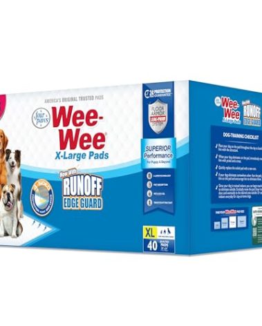 Four Paws Wee-Wee Superior Performance Unscented Extra-Large Pee Pads for Dogs & Puppies, Quilted Leak-Proof Dog Housebreaking Potty Training Floor Protection, 28" x 34", 40 Count