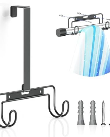 XILIMEN Over The Door & Wall Mount Ironing Board Hanger with Removable Hook, Metal Ironing Board Holder Organizer Wall Rack for Y & T Shaped (Black)