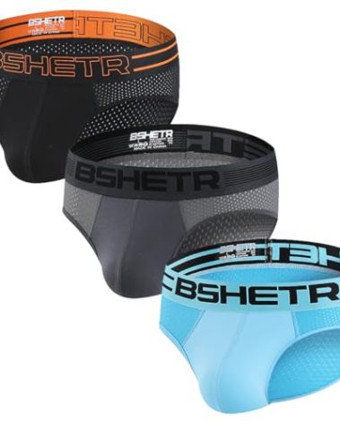 BSHETR Men's Underwear Briefs 3 Pack Mesh Back Cotton Pouch Low Rise Multi Color Low Waist Underpants (BT043,XXL)