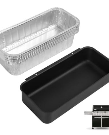 MOASKER 70379 Catch Pan & 6498 Drip Pan Liners for Weber Genesis II 400/600, Summit 400/600 Series Grills, Steel Grease Tray & 6417 10Pcs Foil Grease Pan Liners for Weber SmokeFire & 28''/36" Griddle