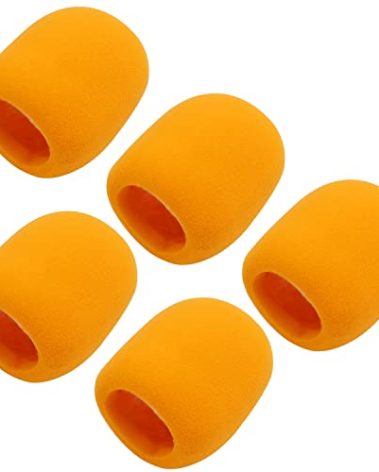 Fielect 5Pcs Microphone Cover Foam Mic Cover Handheld Microphone Windscreen Mic Foam Filter Cover Orange for Karaoke DJ, KTV Broadcasting