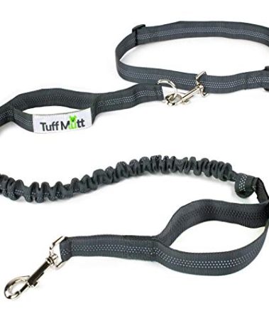 Tuff Mutt Hands-Free Waist Leash for Dog Walking, Running and Hiking, Adjustable Belt with Double Handle, Reflective Bungee Design for Large & Medium Dogs