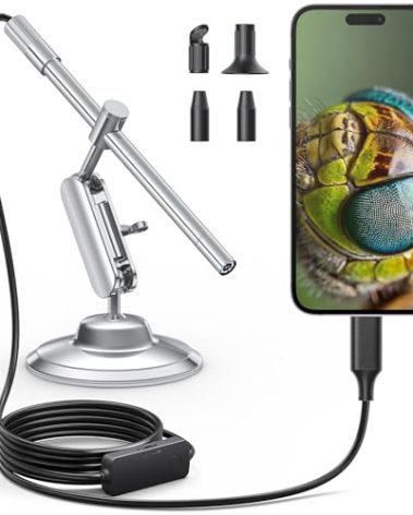 Teslong USB-C Digital Microscope, 10X to 200X Magnification Portable Camera with 8 LED Lights, Handheld Rotating Metal Stand for Coin, Electronic, Compatible with iPhone 15+ and Android Devices