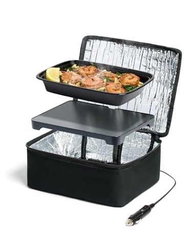 HOTLOGIC Mini Heated Lunch Box - Portable Electric Food Warmer for Men and Women - Great for Work, Office, and Construction - Cook, Reheat, and Eat on the Go - 12V - Black
