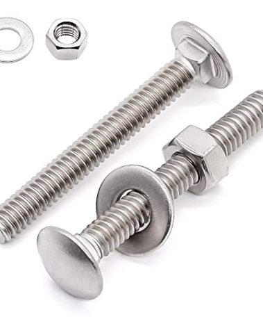 Glvaner (8 Sets) 5/16-18 x 3-1/2" Stainless Steel Carriage Bolts Screws Round Head Square Neck and Hex Nuts & Flat Washers 304 Stainless Steel 18-8 Full Thread Coverage