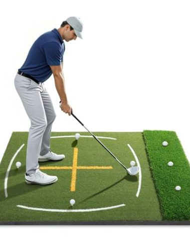 Golf Mat with Dual Turf | Golf Hitting Mat with Standing Guide-Line & Swing Path Line, 5x4ft Thickened Green Turf Practice Mats for Indoor or Outdoor Use, Ideal Gifts for Men Dad Husband & Golfers