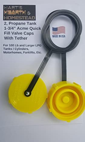 Hart's Hearth & Homestead Propane Tank 1-3/4" Fill Valve Caps W/Plastic Tether; Forklift, 100#+ Tanks, RVs, 2 Pack, Made in USA