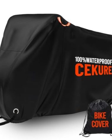 Cekure Outdoor Bike Cover Ultra WaterProof for 1-2 Bikes - Heavy Duty 210D Oxford Tear Resistant and Windproof Outdoor Storage Bicycle Cover, Stationary Bike Cover Comes with Carry Bag
