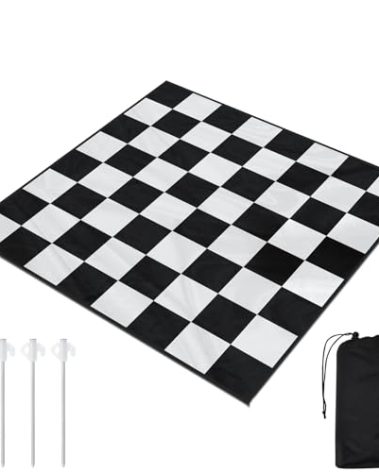 Yuxung 9x9ft Giant Chess Game Mat Nylon Board Mat for Outdoor with 4 Ground Nails and Storage Bag, Compatible with 25 37 49 Inch Giant Chess Sets and 10 Inch Large Checkers, Checker Not Included