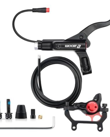 Hycline Ebike Hydraulic Disc Brake Set: Zoom H875E 2-Pistons 2-PIN Power-Off Electric Bike Right Brake Levers with Rear Calipers PM/is Adapter