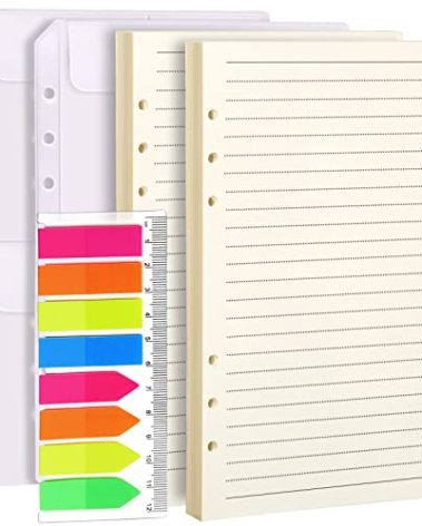 LEOBRO A5 Paper, Planner Inserts for A5 Binder, 5.5 x 8.5 Lined Paper with Binder Pockets, for Refillable Notebook, Journal, Planner Refills
