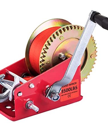 3500 lbs Hand Winch Heavy Duty Two Way Manual Towing Crank with Cable 32 Feet Nylon Straps and Comfortable Handle Hook for Boat Trailer Truck ATV Auto