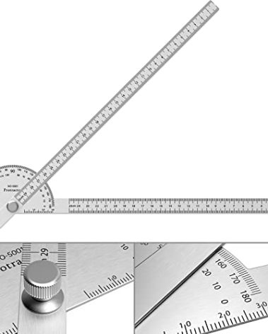ForoGore Stainless Steel Protractor 180 Degrees Two Arm Ruler Adjustable Angle Protractor Woodworking Ruler Craftsman Angle Measure Tool (30 cm/ 11.8 Inch)