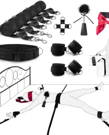 Sex Toys BDSM Bondage Restraints Sex Harness Adjustable Bed Restraints Sex Straps Kit Sex Sling Handcuffs Cross Strap Blindfold Tickler Feather Bondage Gear & Accessories Adult Couples Sex Games