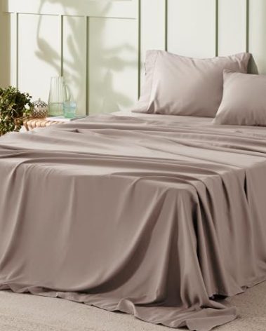 Bedsure King Size Sheets Set - 4 Pieces Soft King Sheets - Breathable & Cooling - Hotel Luxury - Easy Care Polyester Microfiber Bedding for Women, Men, Khaki