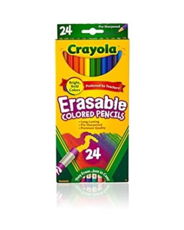 Crayola Erasable Colored Pencils (24ct), Assorted Kids Colored Pencils for Coloring Books, Back to School Essentials, Coloring Supplies for Classrooms, 6+