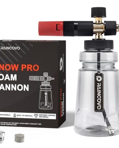 Raincovo Foam Cannon Wide Mouth for Pressure Washer, Thick Snow Foam Lance for Car Wash, Adjustable Soap Cannon with 1/4 Inch Quick Connector, Additional 1.1mm Orifice Nozzle