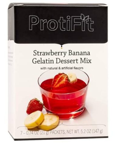 PROTIFIT - High Protein Strawberry Banana Jello, 15g Protein Low Calorie, Low Carb, Fat Free, Sugar Free, Ideal Protein Compatible Gelatin, 7 Servings Per Box