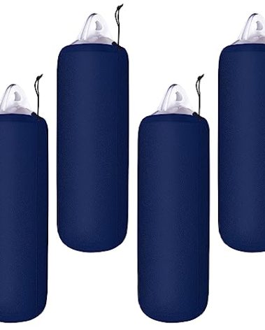 Woanger 4 Packs Boat Fender Cover 8" x 20" Fleece Marine Bumper Covers for Center Rope Tube Style Fenders (Boat Fender Not Included) (Navy Blue)