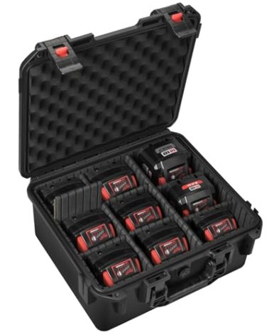 Storage Case for Milwaukee M18 M12 Battery - Waterproof Power Tool Box Storage Bag with 9 Adjustable Dividers for Milwaukee Battery & Charger Holder 2.0/3.0/4.0/5.0/6.0/6.5/8/9.0/12.0-Ah (Case Only)