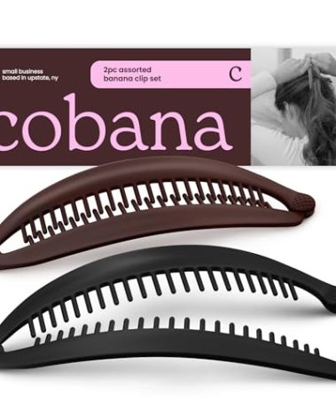 Cobana Banana Clip Hair Clips - Volumizing Hair Claw Clips & Hair Styling Accessories for Thick & Thin Hair - Large 6'' Set of 2 (Black and Brown)