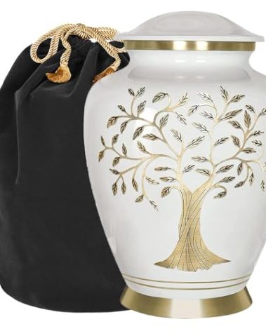 Trupoint Memorials Cremation Urns for Human Ashes, Tree of Life Decorative Burial Urn for Adult Men and Women, Large White