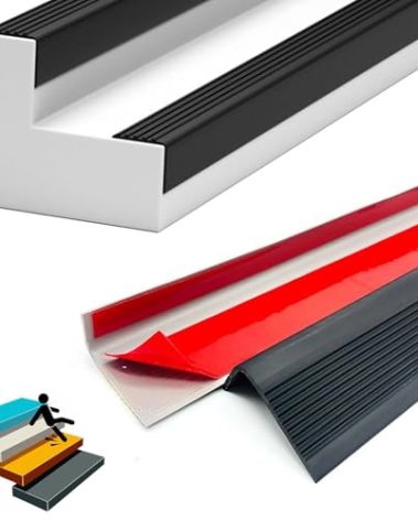 72 Inch Stair Nosing, Black Rubber Stair Edging Vinyl Stair Nose Self Adhesive Staircase Step Edge Protector Waterproof Stair Edge Trim for Outdoor Indoor